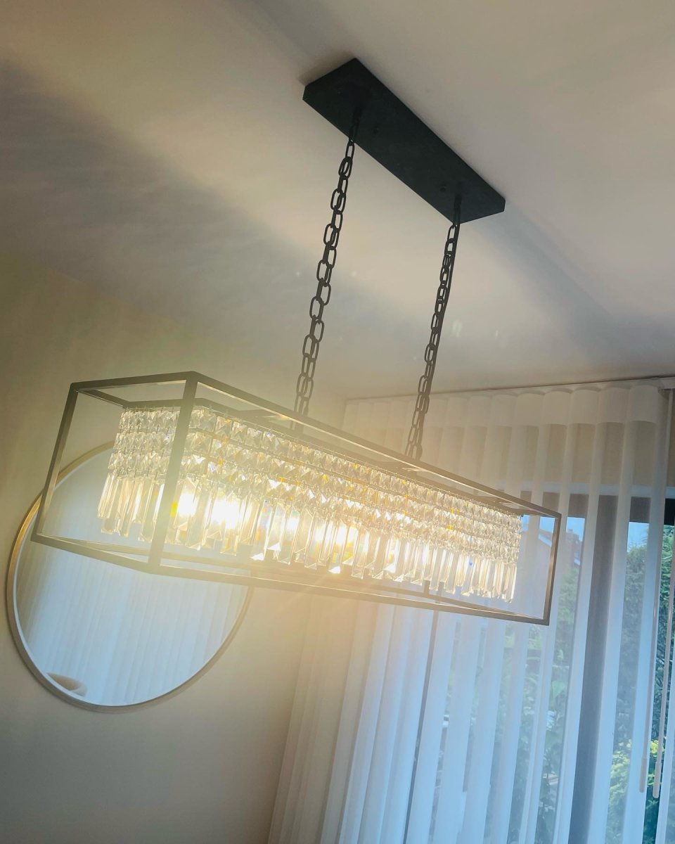 Suspension rectangulaire de luxe en cristal noir pour îlot de cuisine et table à manger avec 5 points lumineux | Restfield