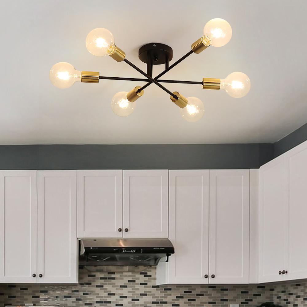 Messing Sputnik-Deckenleuchte mit 6 Flammen – Semi-Flush-Design für niedrige Decken 60 cm | Restfield
