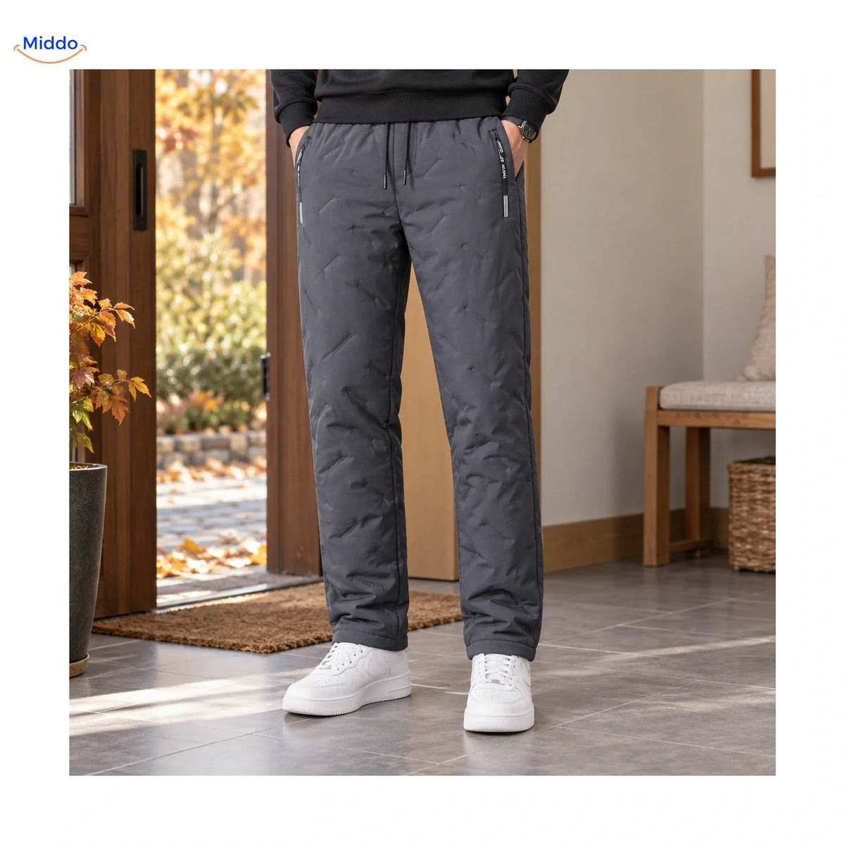 Gefütterte Winterhose mit Teddyfutter für Herren, Fleece-Jogginghose in Schwarz und Grau, elastischer Bund, warm und bequem | Sansoti