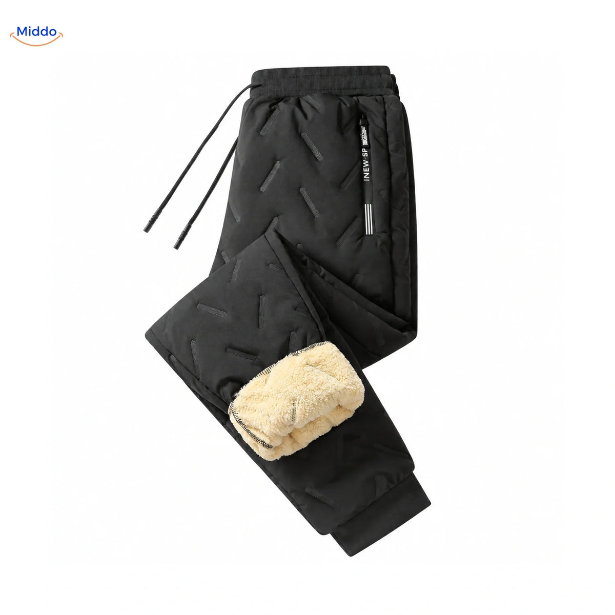 Gefütterte Winterhose mit Teddyfutter für Herren, Fleece-Jogginghose in Schwarz und Grau, elastischer Bund, warm und bequem | Sansoti