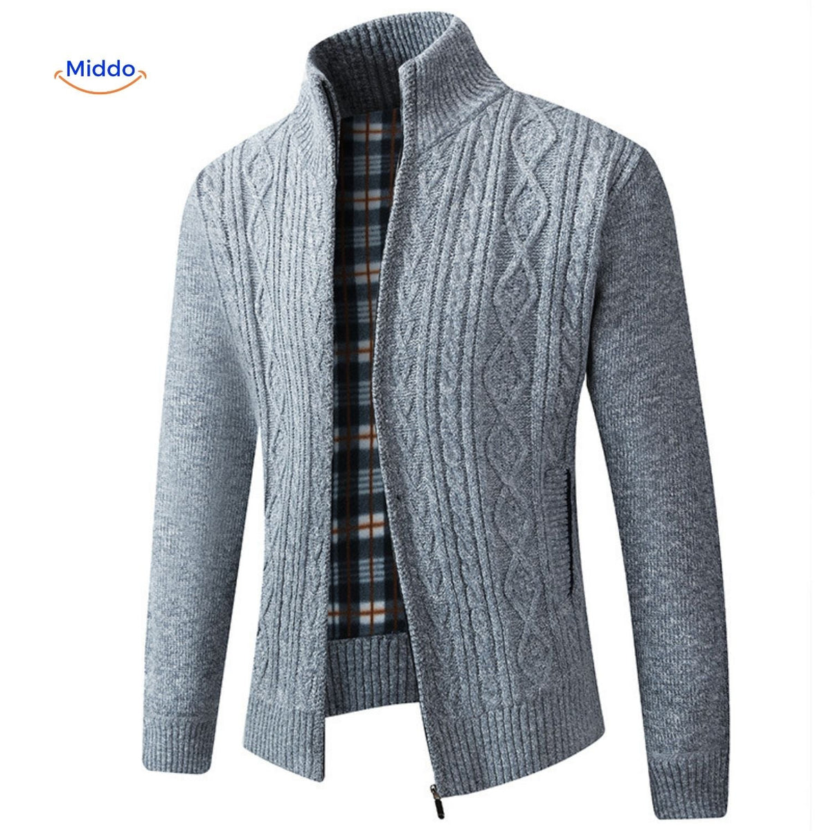Gefütterte Strickweste für Herren - warm, weiches Futter, Reißverschluss, Rippbündchen, lässig, stilvoll, bequem, für den täglichen Gebrauch | Sansoti