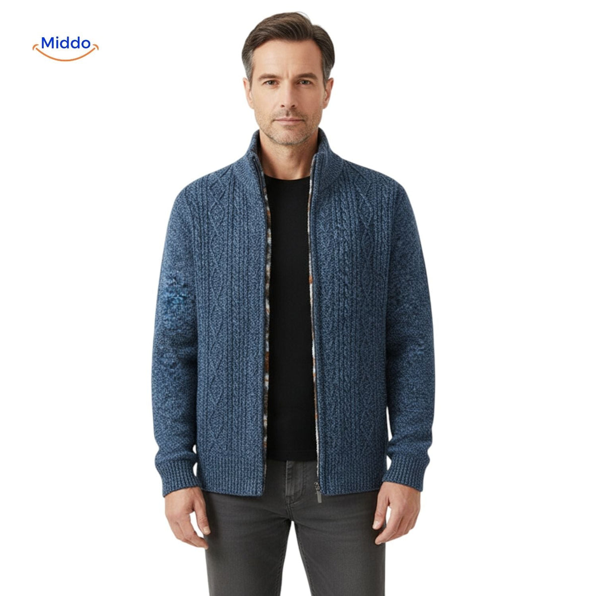 Gefütterte Strickweste für Herren - warm, weiches Futter, Reißverschluss, Rippbündchen, lässig, stilvoll, bequem, für den täglichen Gebrauch | Sansoti