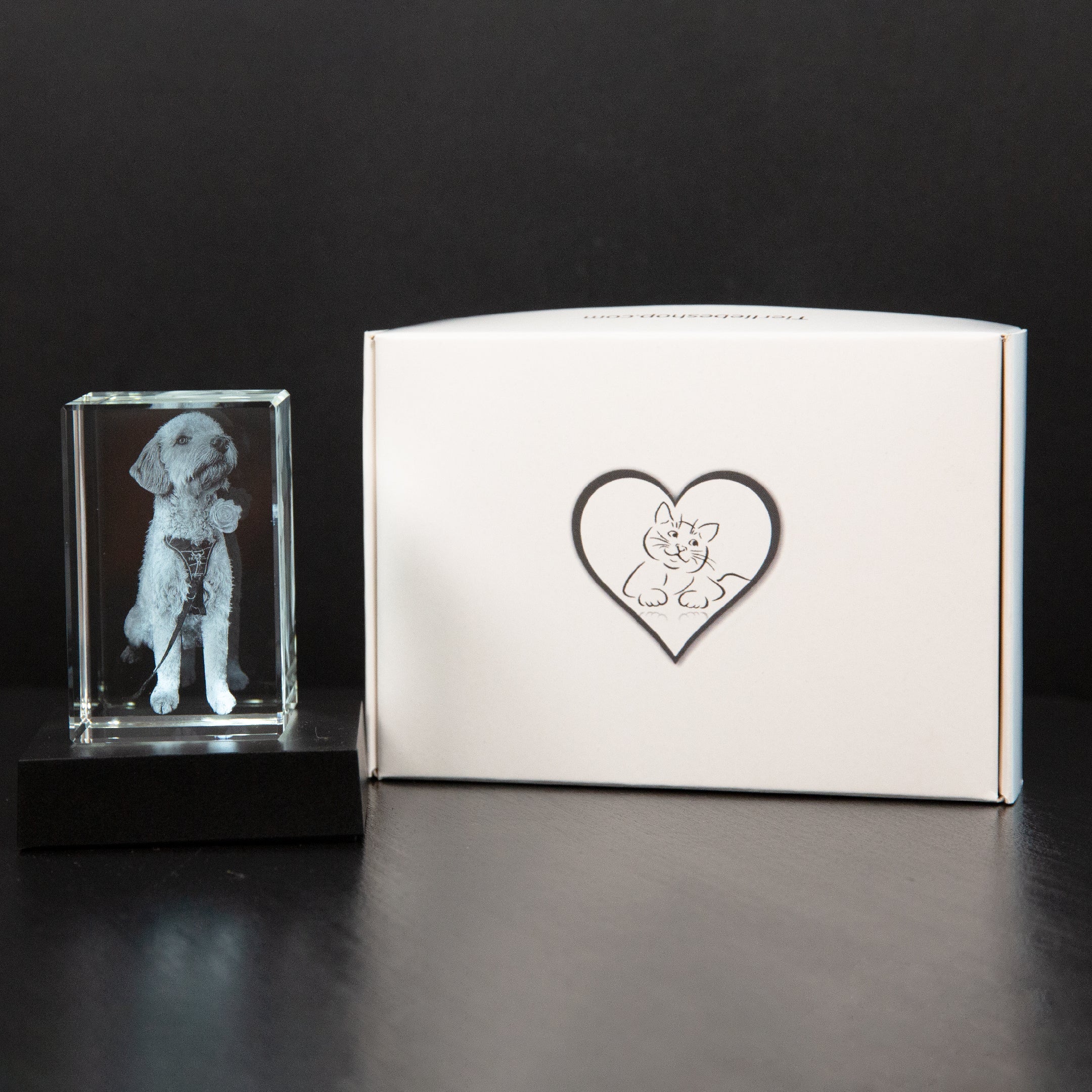 Gepersonaliseerd 2D/3D Kristal Gedenkkristal met Eigen Foto – Verlicht Herinneringsblok met Houten Voet | Sansoti