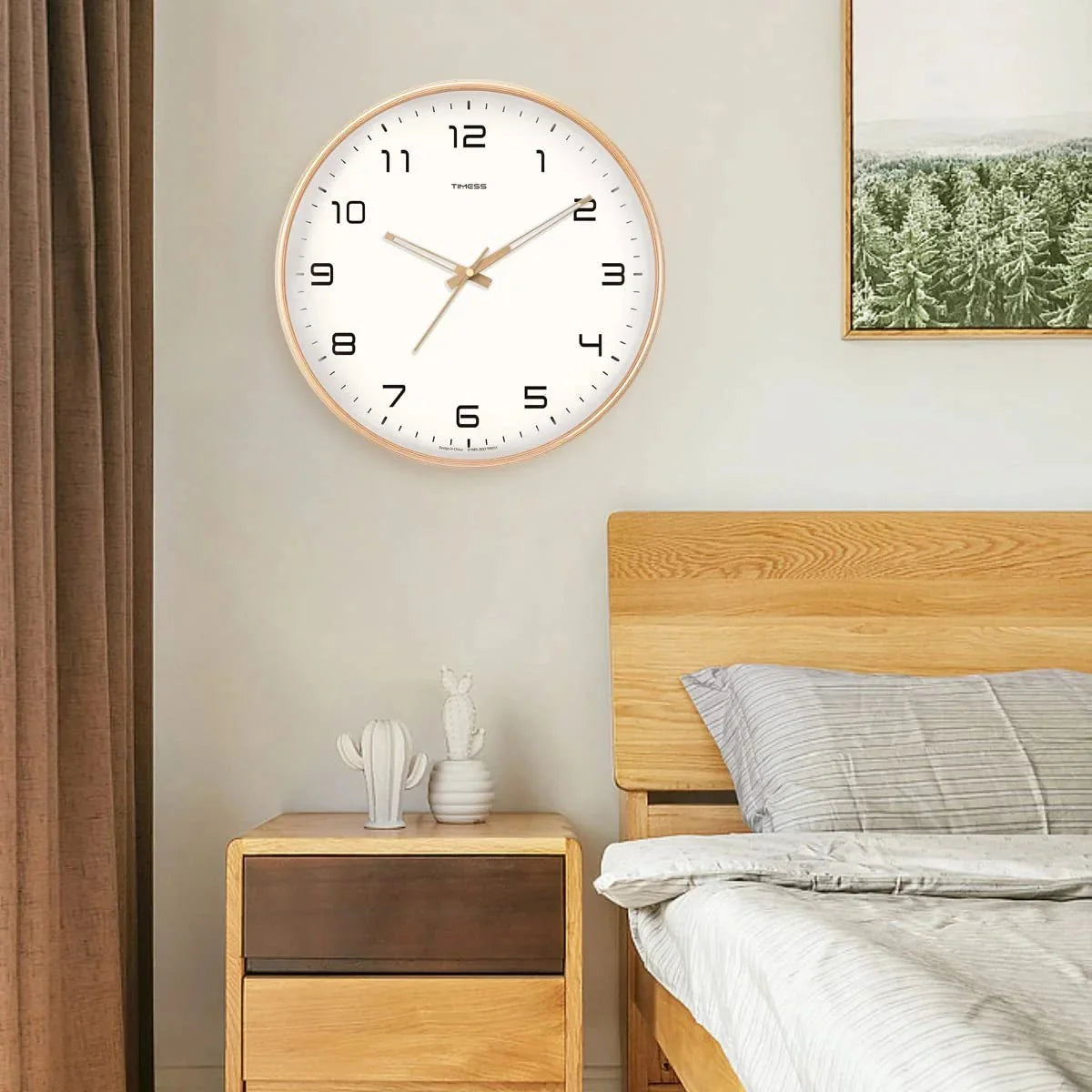 Houten Wandklok Analoog Minimalistisch Design Naturel Crème Bruin Woonkamer Keuken Kantoor Stil Uurwerk | Sansoti