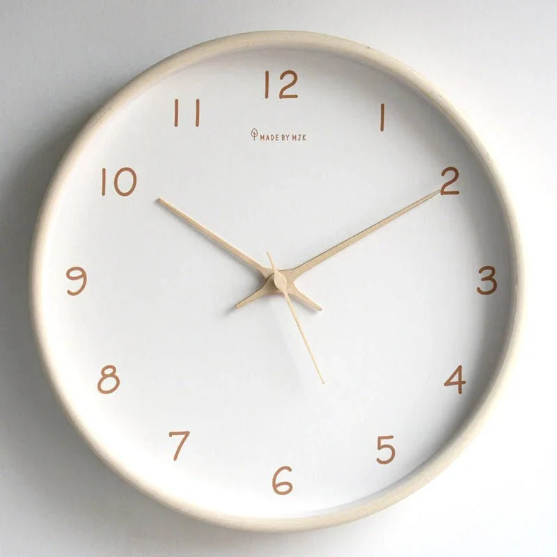 Houten Wandklok Analoog Minimalistisch Design Naturel Crème Bruin Woonkamer Keuken Kantoor Stil Uurwerk | Sansoti