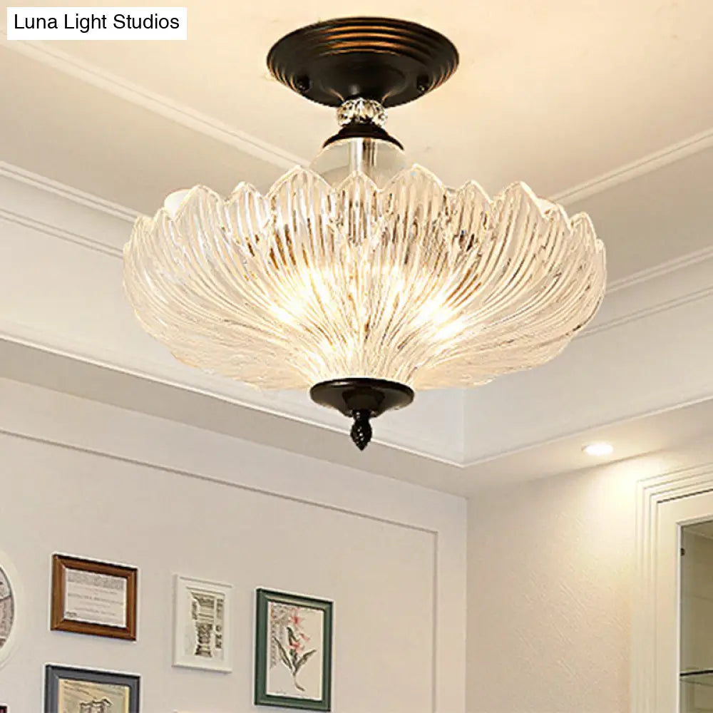 Kristallen Plafondlamp 3-Lichts met Golfrand Zwart Goud 30cm 40cm Semi-Flush Klassiek Design voor Eetkamer | Sansoti