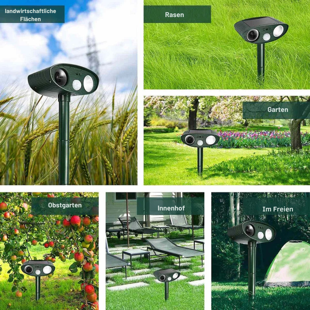 Solar Animal Repeller with Ultrasonic Sound 4-Piece Set – PIR 9.14m Range – 18–40 kHz Frequency – 110° Detection Angle for Garden and Wildlife Protection | Sansoti