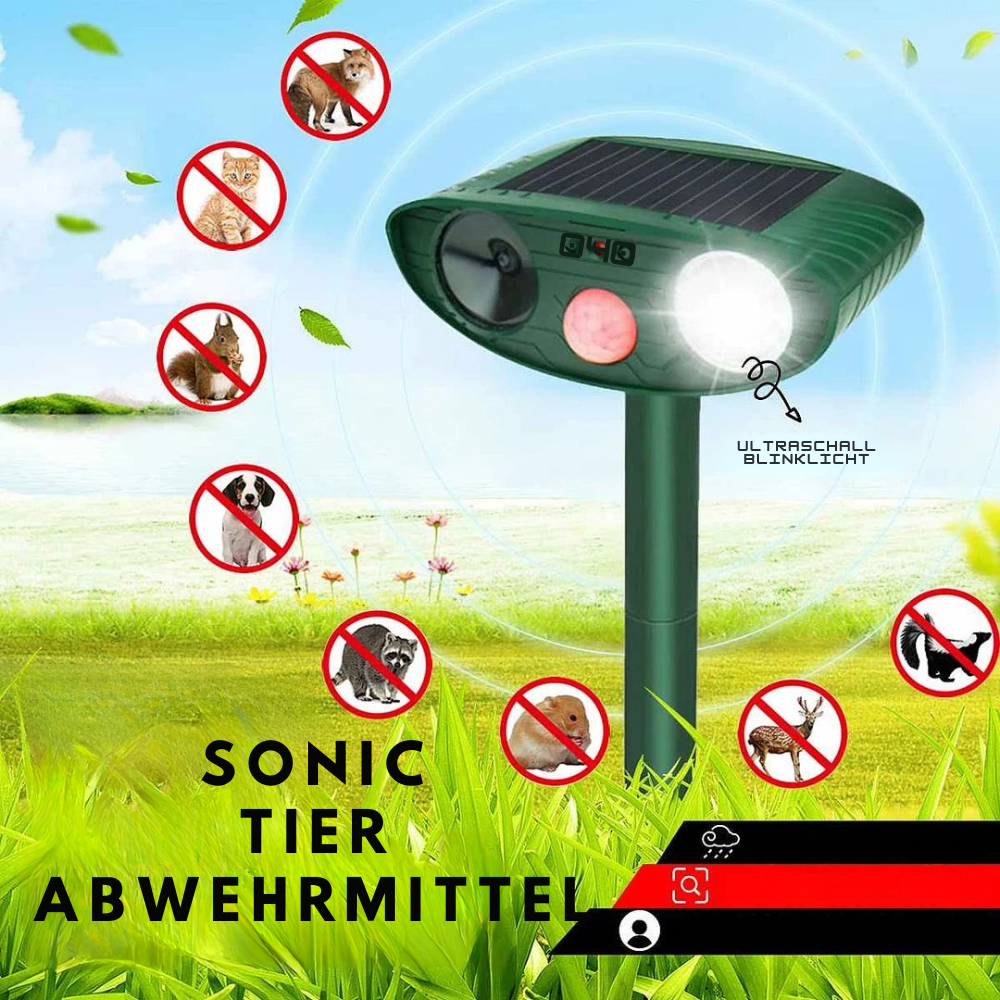 Solar Animal Repeller with Ultrasonic Sound 4-Piece Set – PIR 9.14m Range – 18–40 kHz Frequency – 110° Detection Angle for Garden and Wildlife Protection | Sansoti