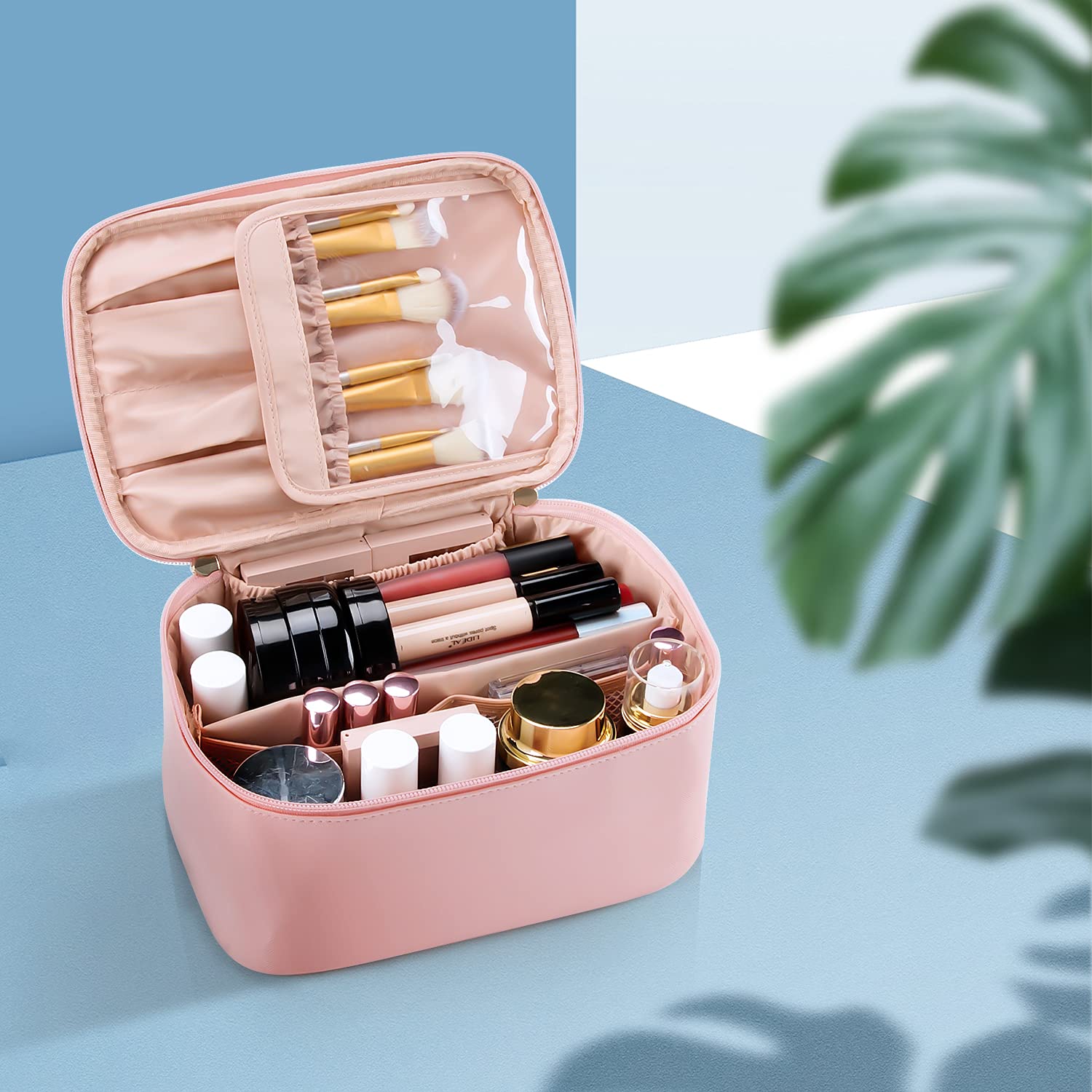 Cosmetica Organizer met Verstelbare Scheidingswanden en Handgreep | Draagbare Make-up Koffer voor Reizen en Thuis | Sansoti