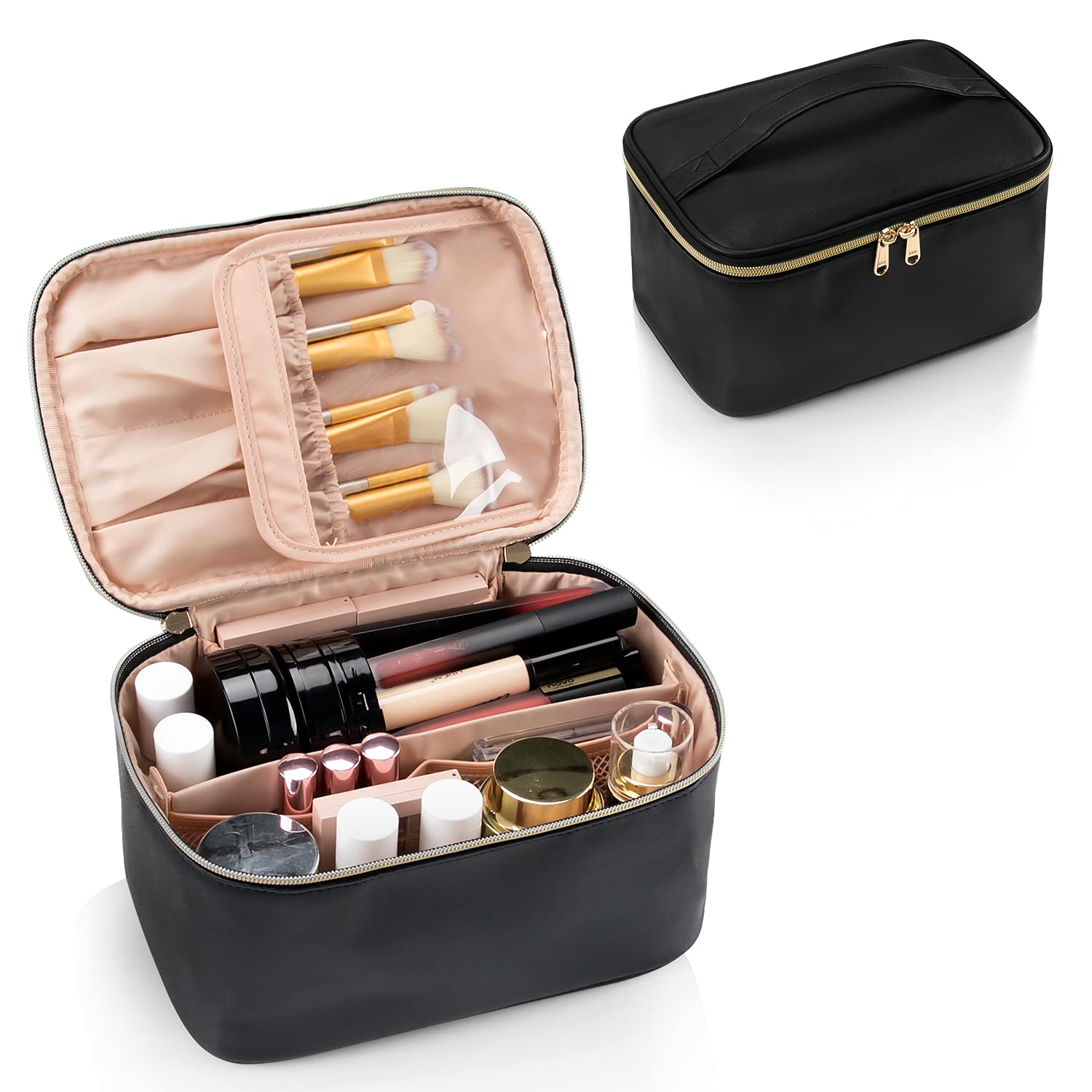Cosmetica Organizer met Verstelbare Scheidingswanden en Handgreep | Draagbare Make-up Koffer voor Reizen en Thuis | Sansoti