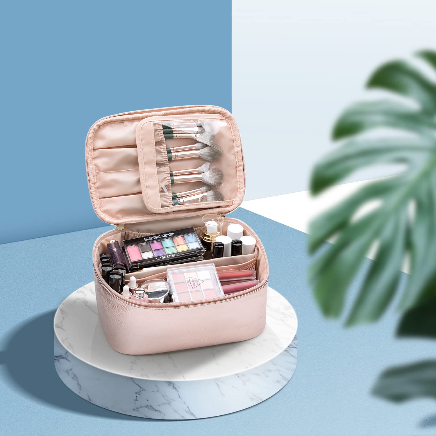 Cosmetica Organizer met Verstelbare Scheidingswanden en Handgreep | Draagbare Make-up Koffer voor Reizen en Thuis | Sansoti