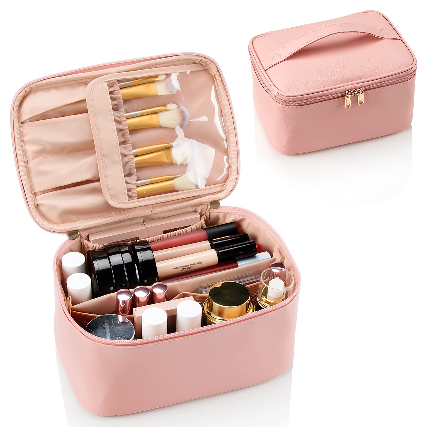 Cosmetica Organizer met Verstelbare Scheidingswanden en Handgreep | Draagbare Make-up Koffer voor Reizen en Thuis | Sansoti