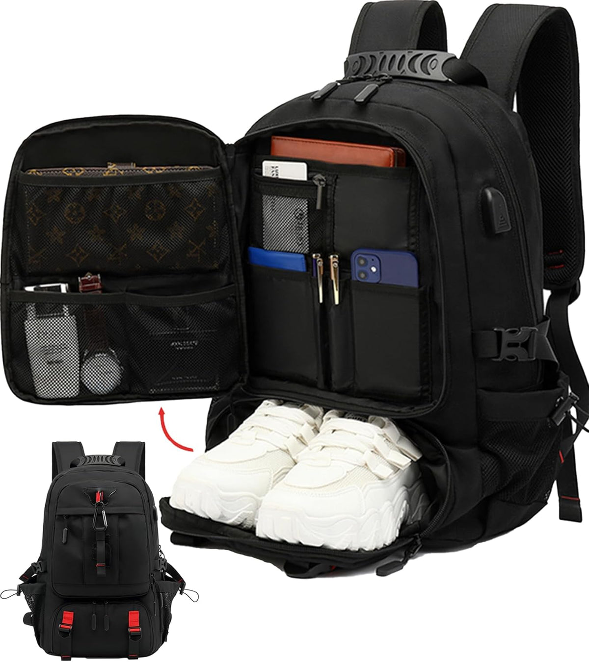 reiserucksack mit schuhfach Wasserdichter 60L USB & OPTION:Gespannt + Schwarz + Gold rahmen ATTABO - Leichtes Fahrrad game