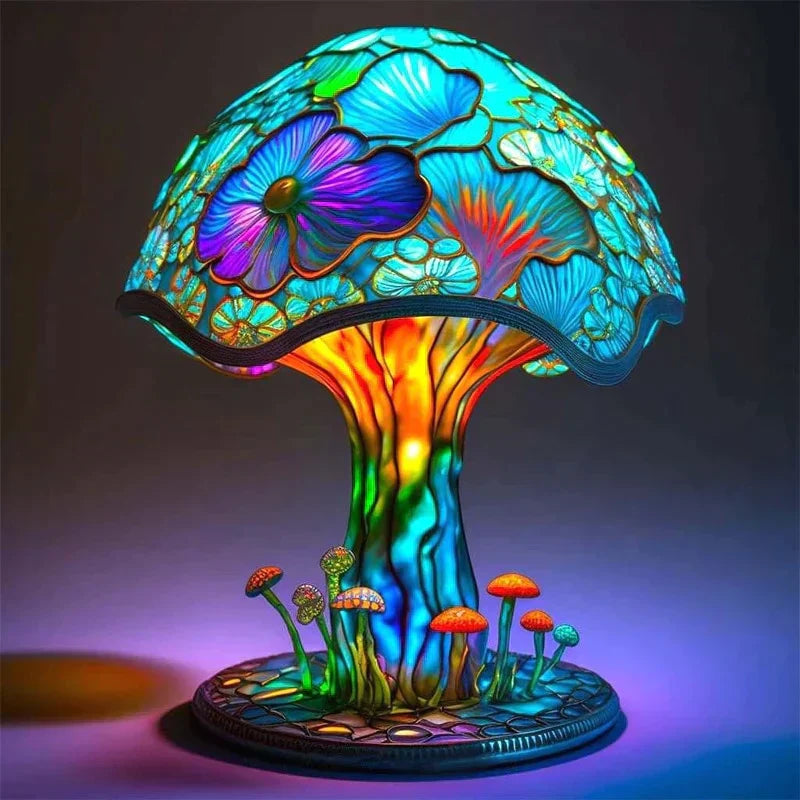 Lampe de table Champignon Aspect Vitrail Résine Colorée Lampe d'ambiance Chambre d'enfant Salon | Restfield