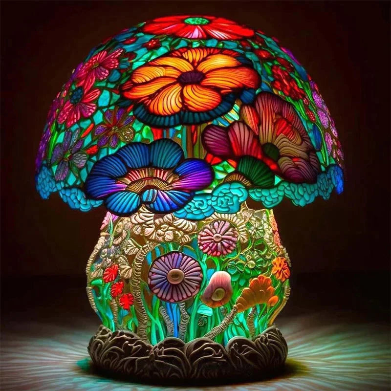 Lampe de table Champignon Aspect Vitrail Résine Colorée Lampe d'ambiance Chambre d'enfant Salon | Restfield