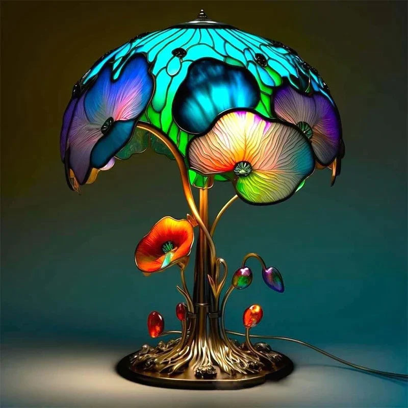 Dimbare Tafelllamp met Gebrandschilderd Glas Effect 30cm Hoog Sfeerverlichting voor Woonkamer Slaapkamer Romantische Avondlamp Decoratief Lichtkunst Werkobject | Sansoti