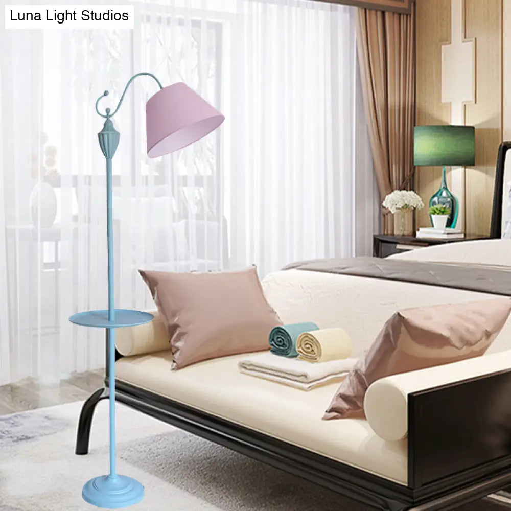Staande Lamp met Stoffen Kap en Opbergplateau 160cm - Roze Blauw Geel Groen - E26/E27 Fitting - Moderne Vloerlamp | Sansoti