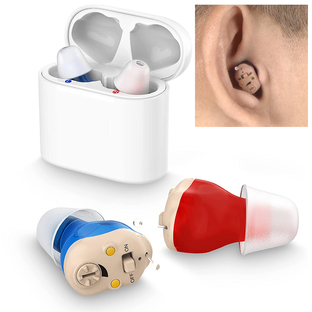 Wiederaufladbares unsichtbares Hörgerät, kabellos, mit Geräuschunterdrückung, Bluetooth, 25 Stunden Akkulaufzeit, komfortabel | Sansoti
