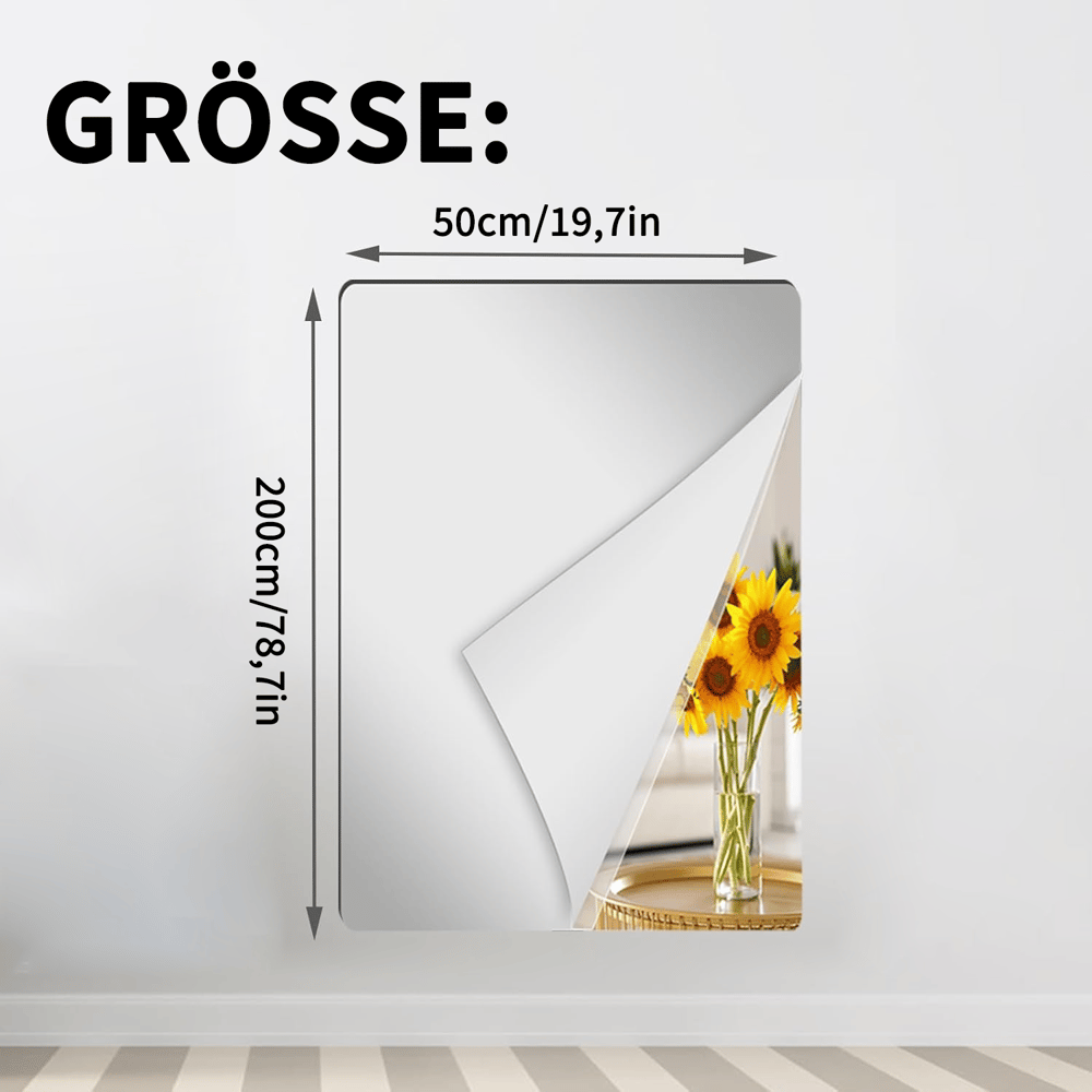 Buigbare Spiegelfolie Onbreekbaar PET 60x200 50x100 Zelfklevend Veilig Kindvriendelijk Interieur Decoratie | Sansoti
