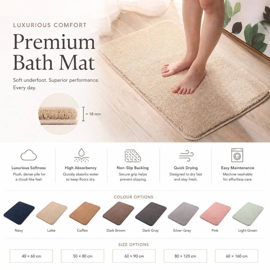 Badmat Microvezel Extra Zacht Antislip 40x60-60x160cm Badkamermat Douchemat Sneldrogend Vochtregulerend | Sansoti