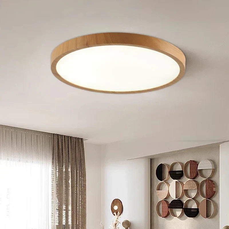 Runde Deckenleuchte Holzoptik LED Dimmbar Ultraberuhigtes Design Wohnzimmer Schlafzimmer Skandinavische Beleuchtung | Sansoti