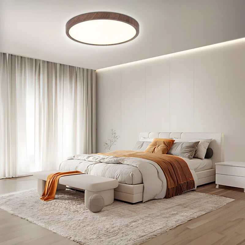 Runde Deckenleuchte Holzoptik LED Dimmbar Ultraberuhigtes Design Wohnzimmer Schlafzimmer Skandinavische Beleuchtung | Sansoti