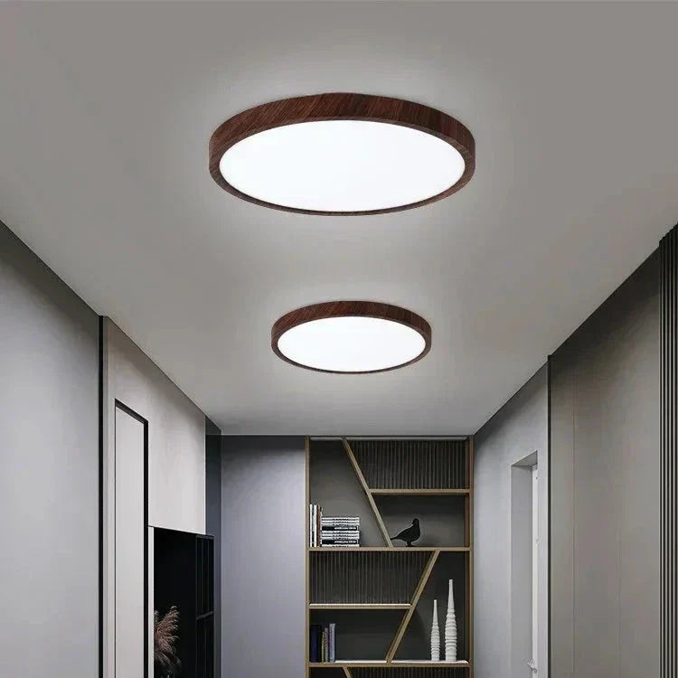 Runde Deckenleuchte Holzoptik LED Dimmbar Ultraberuhigtes Design Wohnzimmer Schlafzimmer Skandinavische Beleuchtung | Sansoti