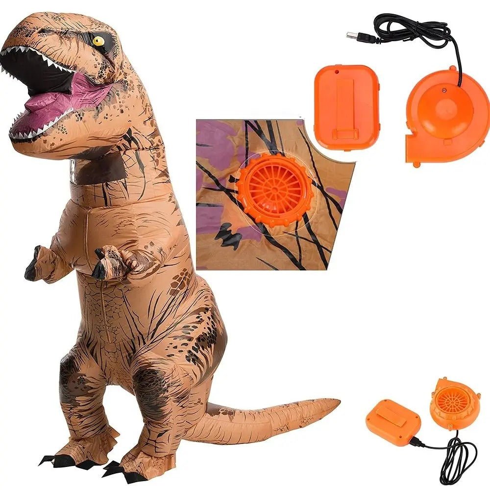 Nadmuchiwany kostium dinozaura T-Rex dla dorosłych, uniwersalny rozmiar, strój imprezowy z wentylatorem na karnawał | Sansoti