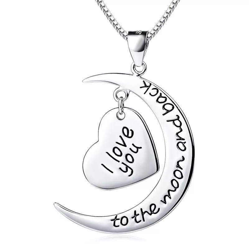Collier avec pendentif cœur en forme de lune – Bijou romantique pour femmes – Métal argenté, cadeau | Sansoti