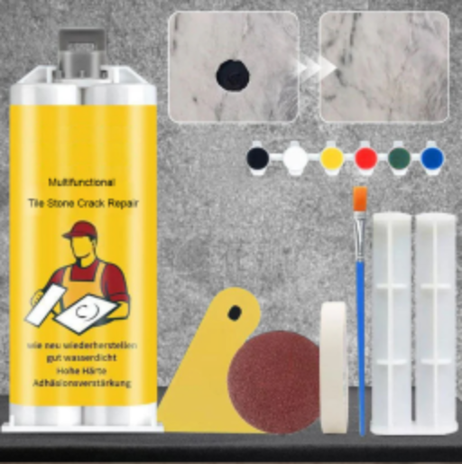 Tegel- en Natuursteen Reparatieset Professioneel voor Scheuren en Beschadigingen | Compleet met Kleurafstemmende Pigmenten voor Keramiek Marmer Graniet Vloeren Muren Keukens Badkamer | Snel Drogende Duurzame Formule met 6 Kleuren | Sansoti