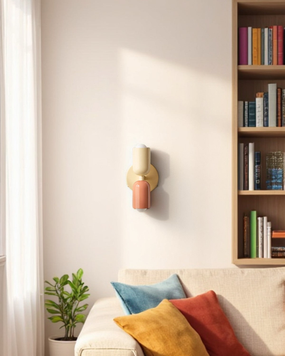 Dubbele Wandlamp met Ronde Lampenkappen – Modern Design in Groen, Beige, Rood of Roze – Sfeerverlichting voor Slaapkamer, Woonkamer en Hal | Sansoti