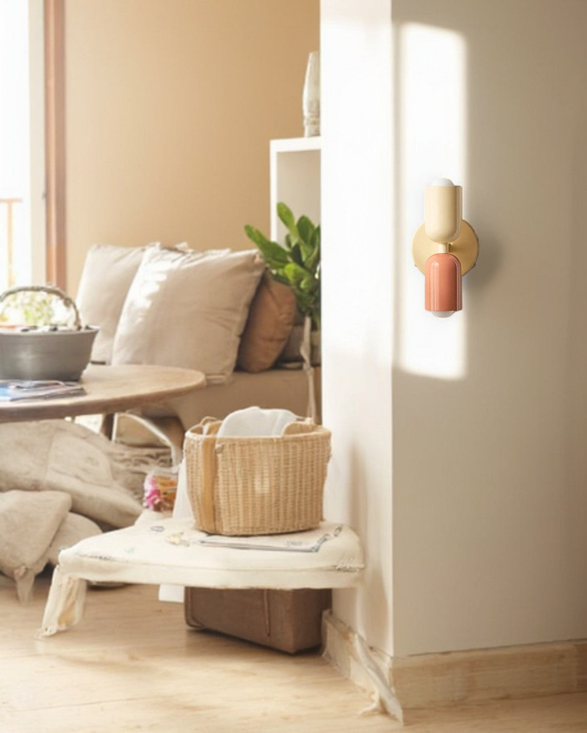 Dubbele Wandlamp met Ronde Lampenkappen – Modern Design in Groen, Beige, Rood of Roze – Sfeerverlichting voor Slaapkamer, Woonkamer en Hal | Sansoti