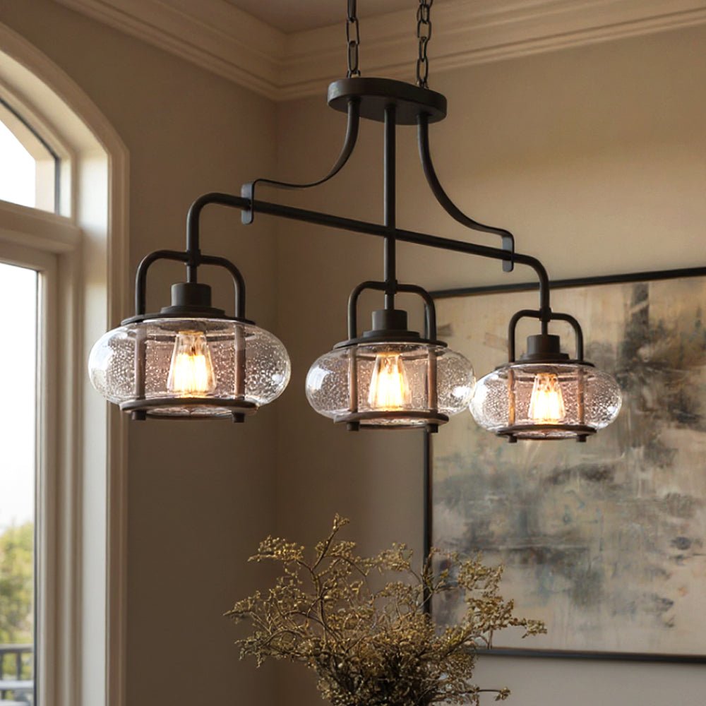 Lustre Bronze foncé Avec Boules en Verre 3 Lumières 96cm | Restfield