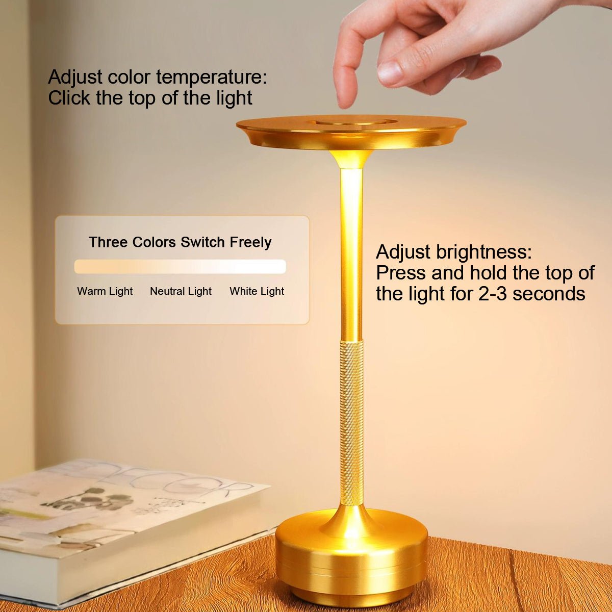 Dimmable Desk Lamp LED USB-C Rechargeable Aluminum 3 Light Modes Table Lamp Gold Silver Black Modern Workspace | Sansoti