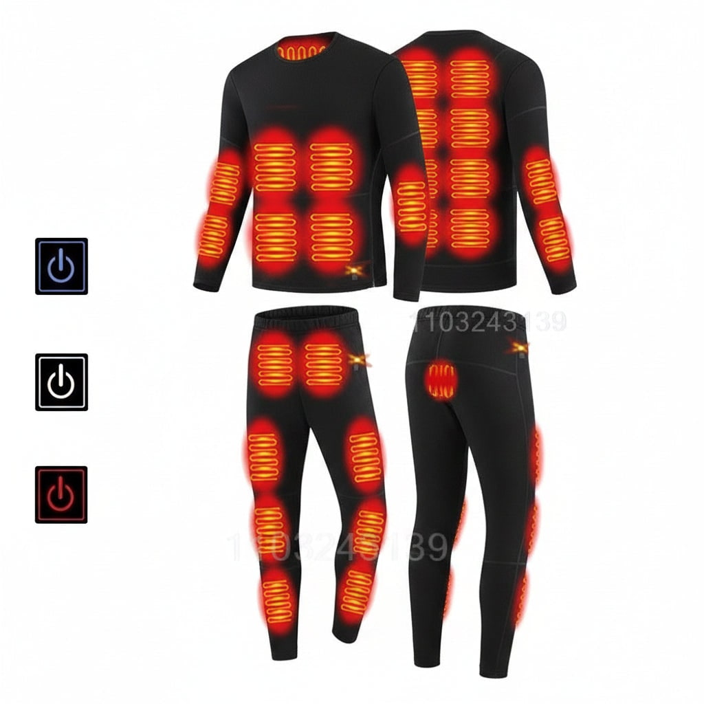 Beheizbares Thermounterwäsche-Set, per USB aufladbar, mit 3 Wärmestufen für Wintersport und Outdoor-Aktivitäten | Sansoti