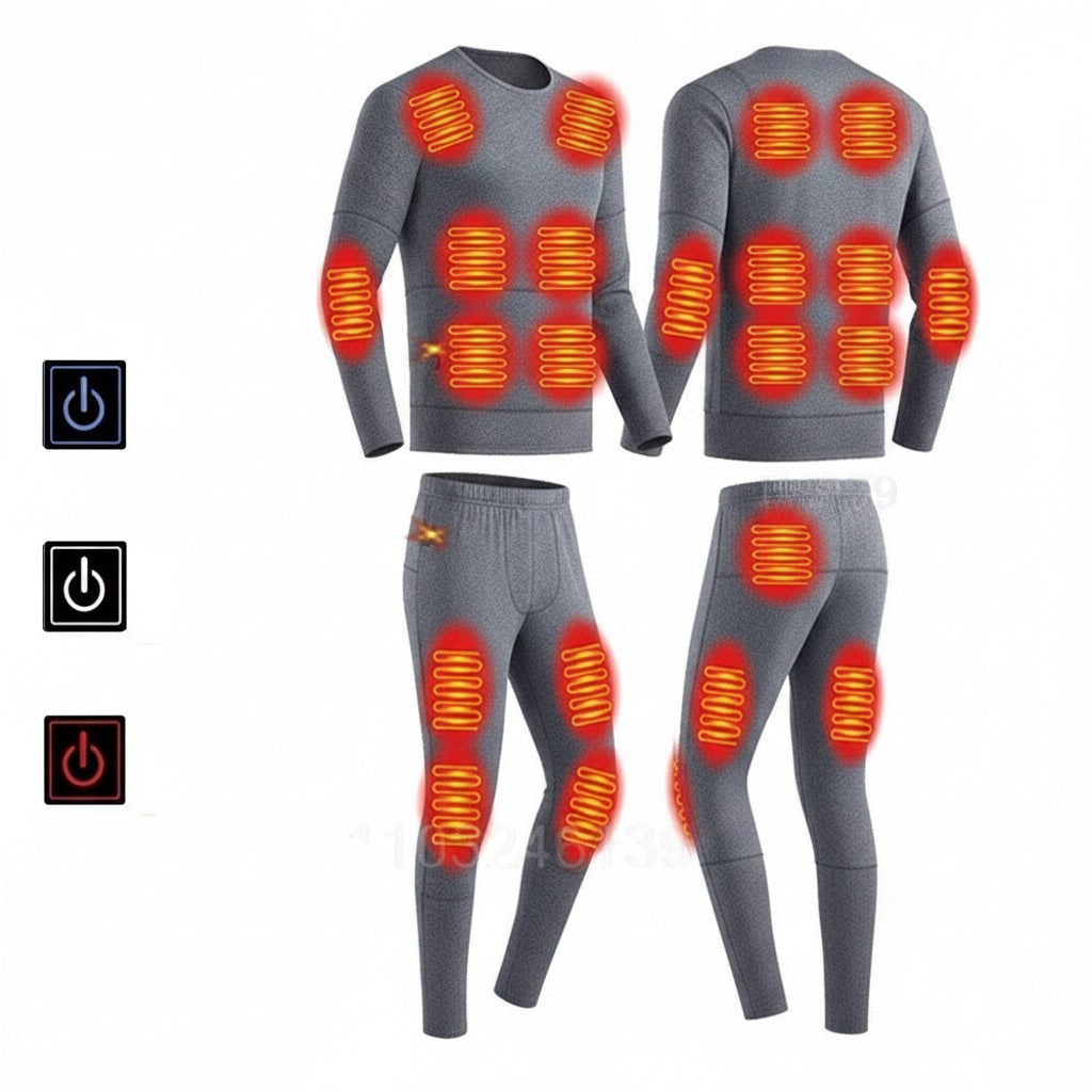 Beheizbares Thermounterwäsche-Set, per USB aufladbar, mit 3 Wärmestufen für Wintersport und Outdoor-Aktivitäten | Sansoti