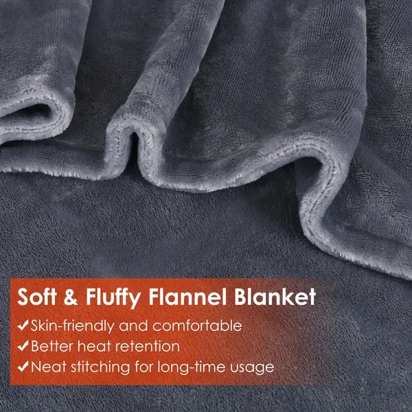 Heated Wearable Blanket with Zipper and USB Connection | 8 Heating Zones Fleece Wrap 150x79cm | Sansoti
