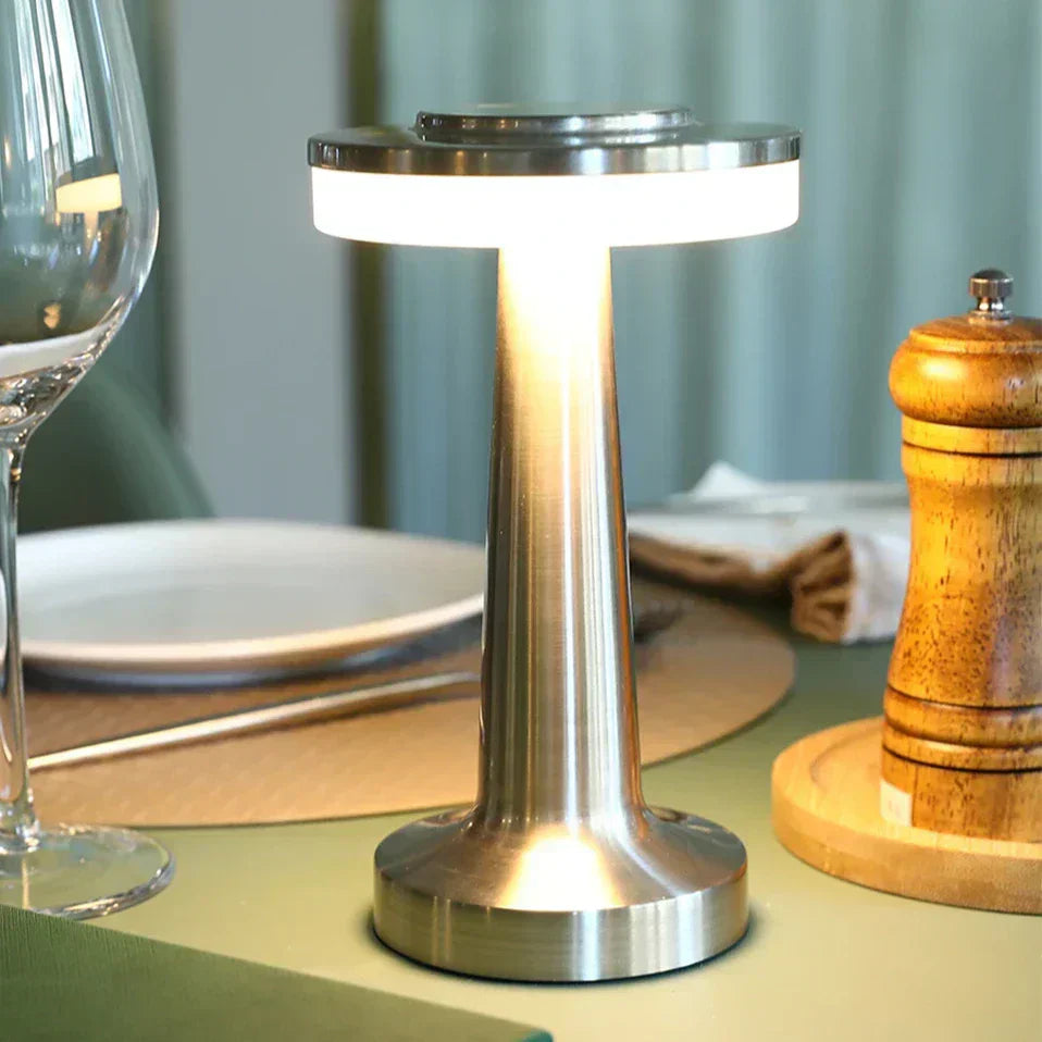 Tafellamp Draadloos Oplaadbaar Dimbaar Metaal LED 3 Lichtkleuren USB-C Goud Zilver Zwart Retro Restaurant Bar Nachtkastje Sfeerlamp Draagbaar | Sansoti