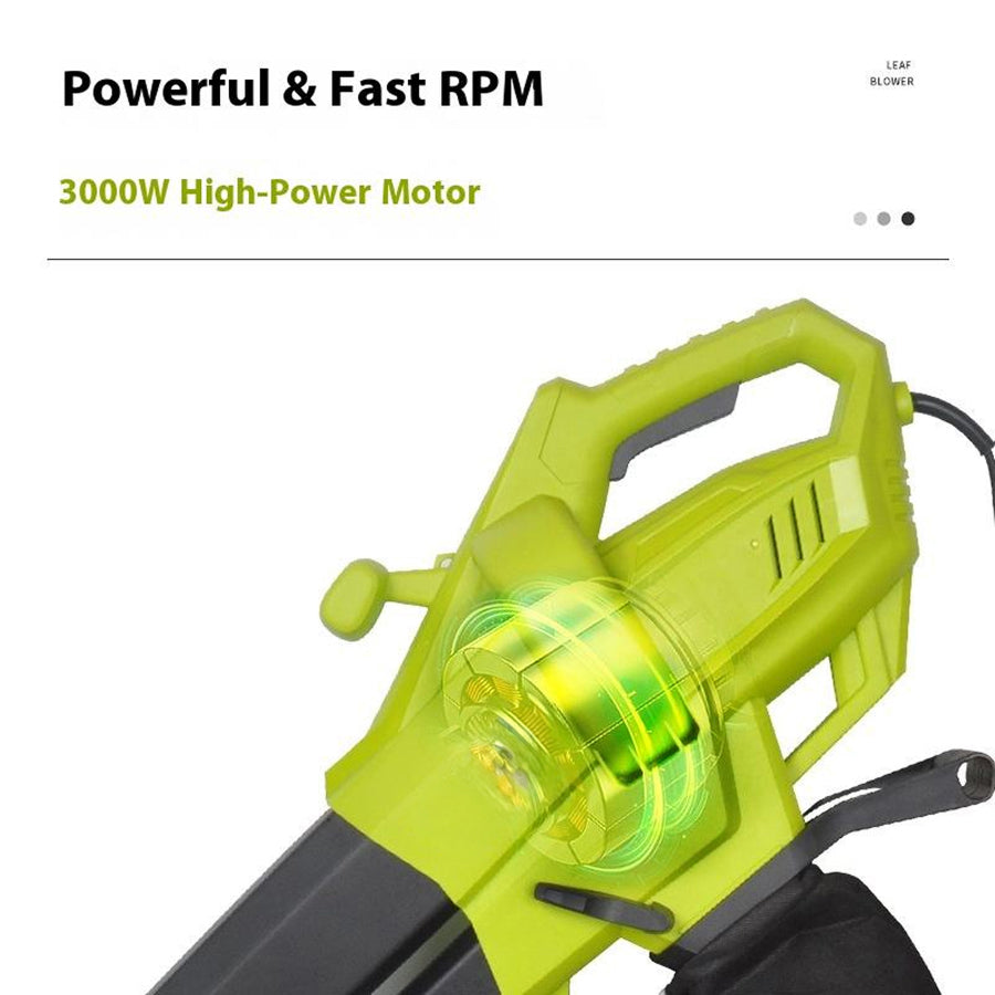 Elektrischer Laubbläser-Sauger-Häcksler 3-in-1 3000W 35L Auffangsack mit Rädern Gartengerät Laubentferner | Sansoti