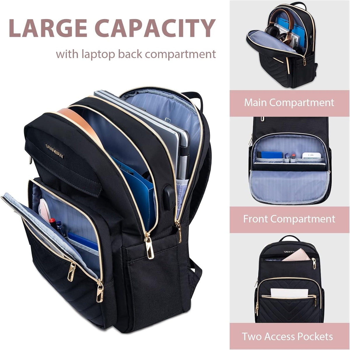 Laptoptasche mit USB-Ladeanschluss 15,6 Zoll Wasserabweisender Rucksack für Arbeit Schule Reisen Studium Alltag | Sansoti