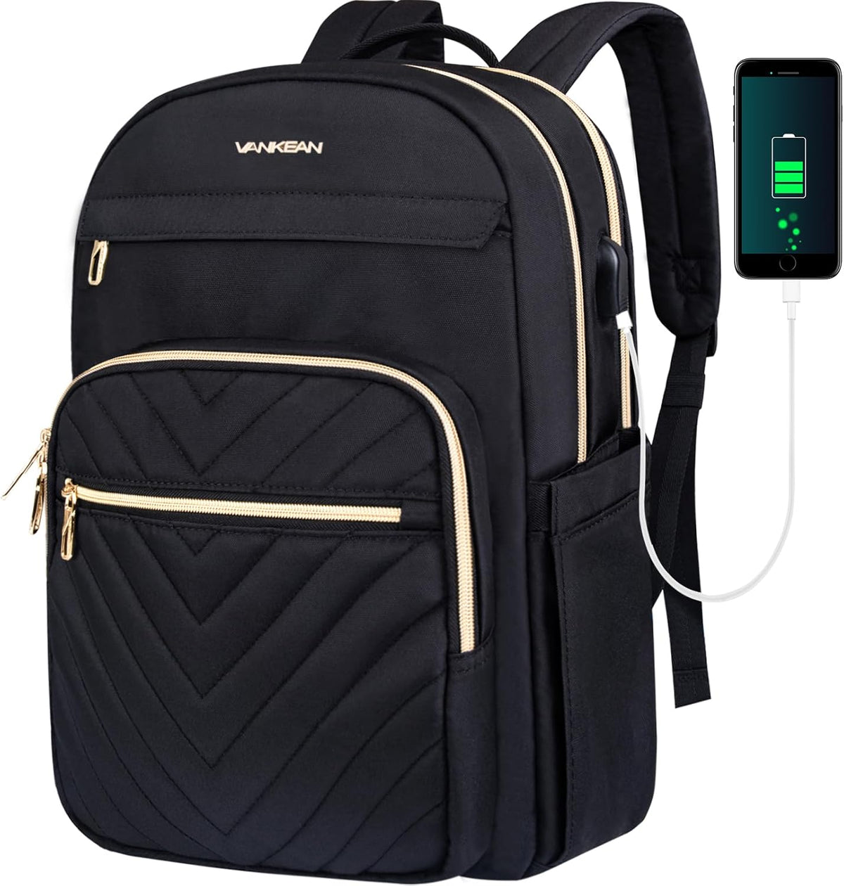 Sac pour ordinateur portable avec port de charge USB, 15,6 pouces, déperlant, sac à dos pour le travail, l'école, les voyages, les études et le quotidien | Sansoti