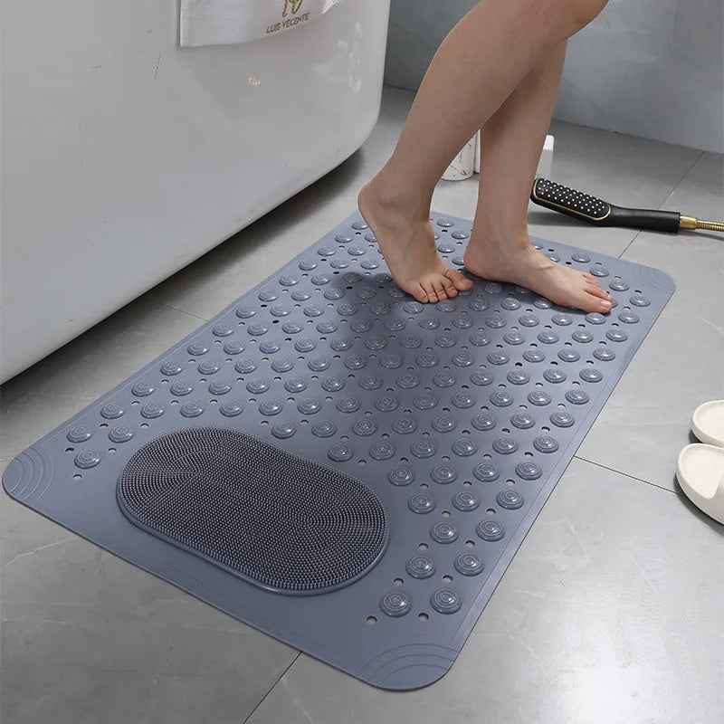 Antislip Douchmat met Voetenborstel en Zuignappen 60×90 cm Grijs Badmat | Sansoti