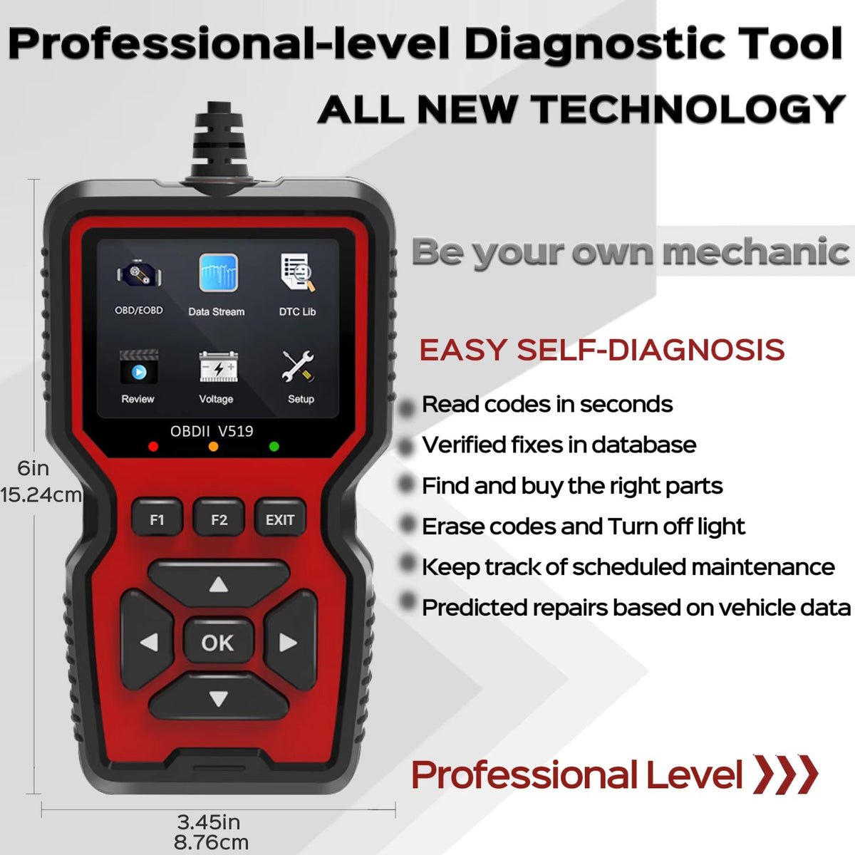 OBD2-Fahrzeugdiagnosetester mit Farbdisplay, Live-Datenüberwachung und Fehlercodeauslesung für Autos und Motorräder | Sansoti