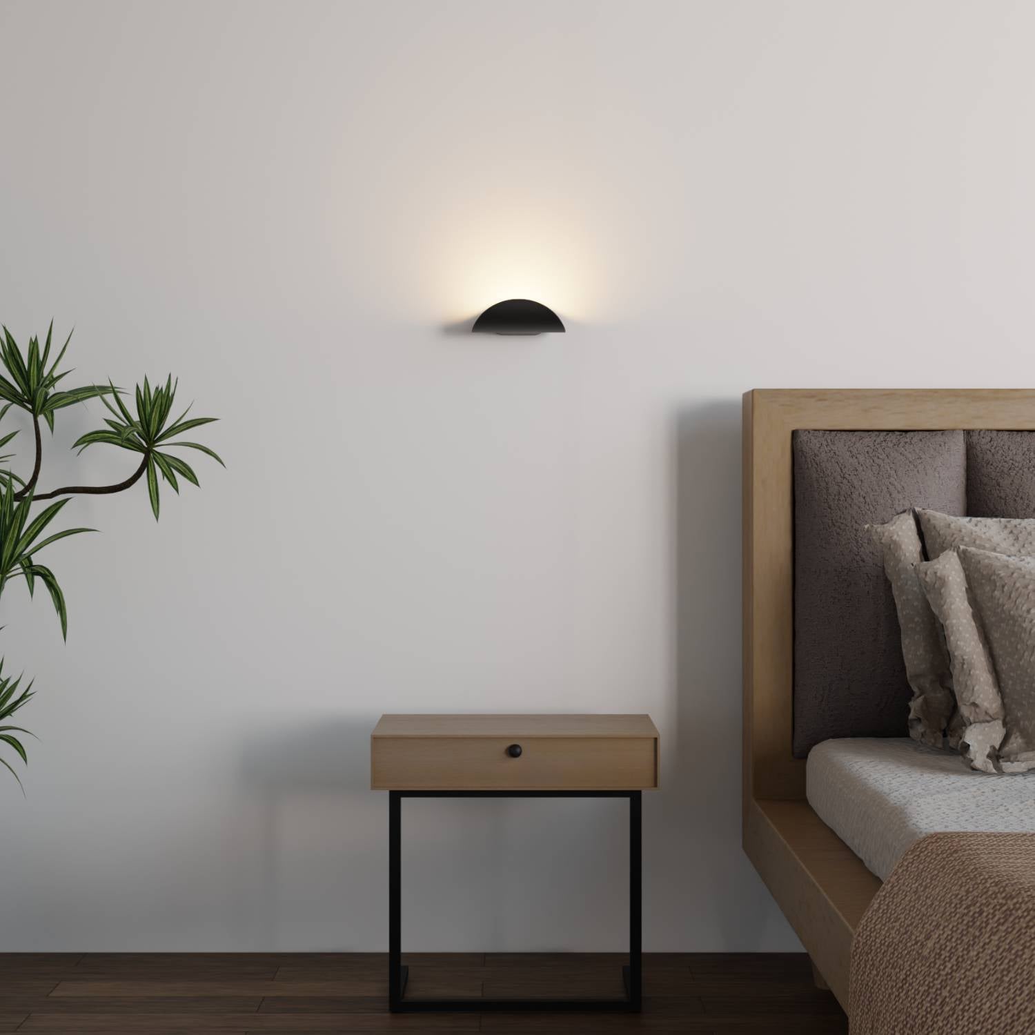 Applique murale LED minimaliste demi-ronde avec lumière indirecte chaude pour intérieur et extérieur abrité | Restfield