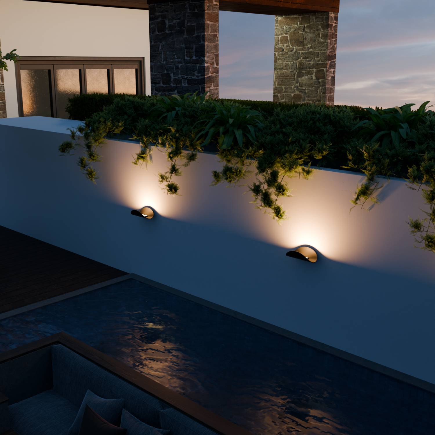 Applique murale LED minimaliste demi-ronde avec lumière indirecte chaude pour intérieur et extérieur abrité | Restfield
