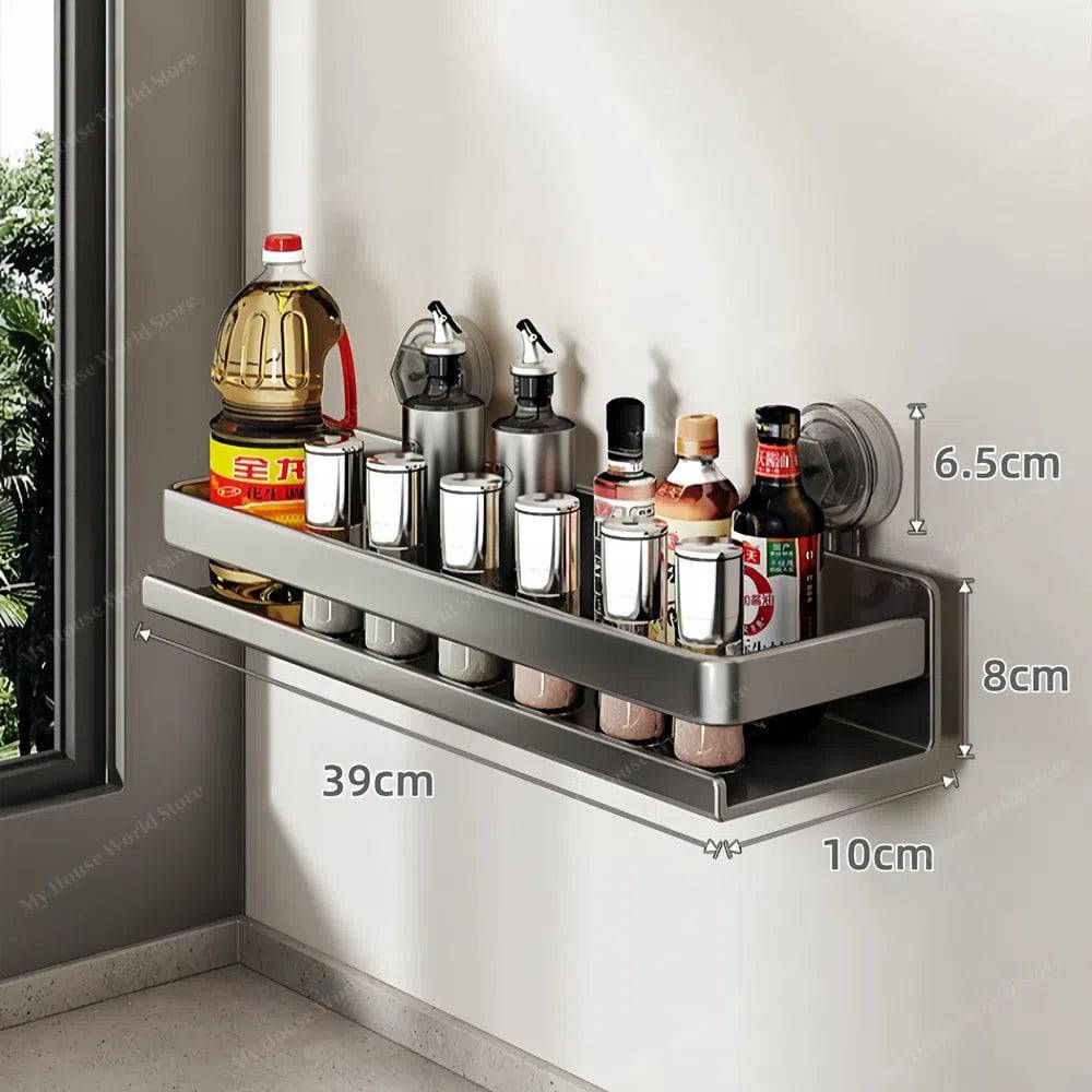 Wandrek Kruidenhouder Zuignap RVS Keuken Opbergrek Zonder Boren 30-50cm Verstelbaar Montage Muurbevestiging | Sansoti