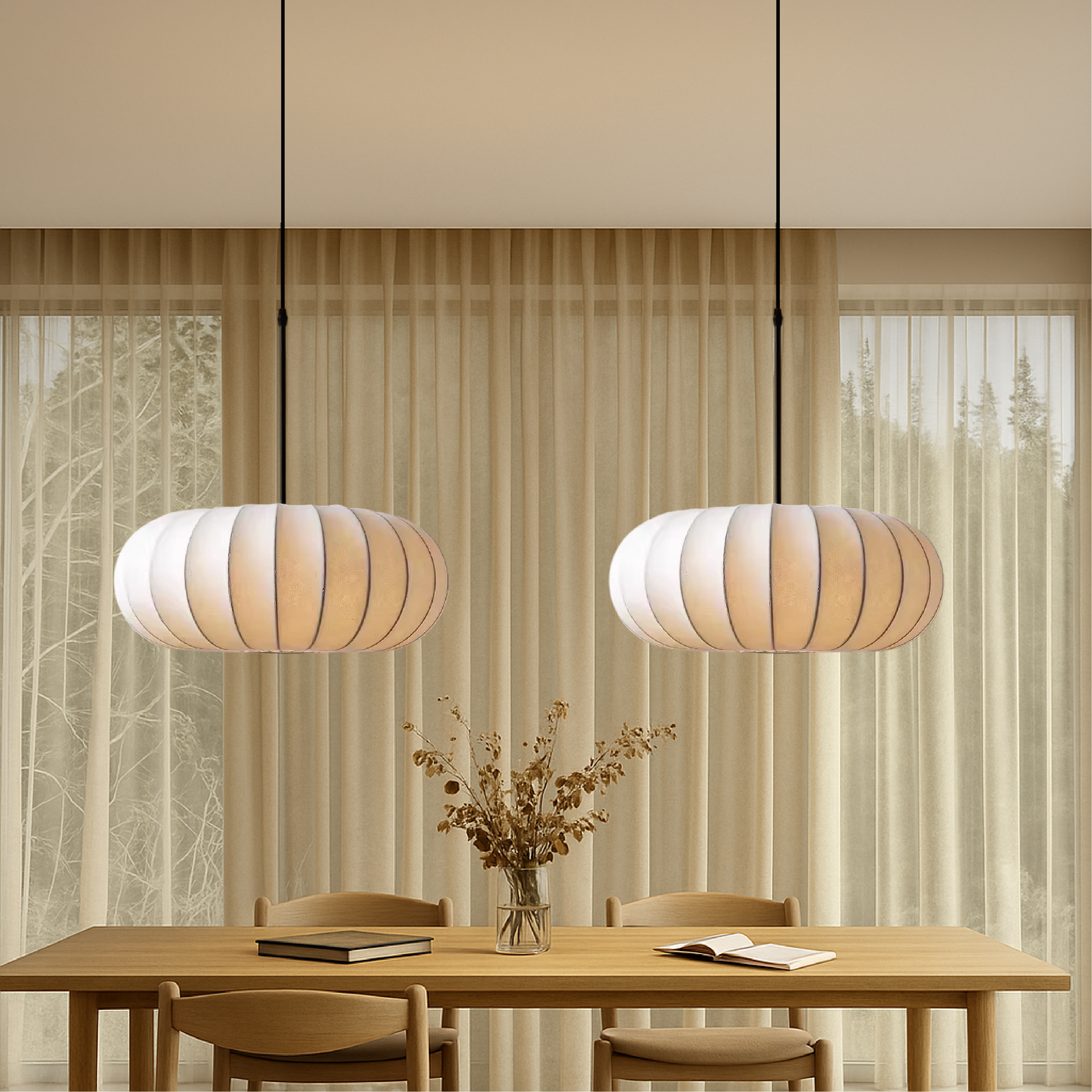 Pendelleuchte mit Seidenschirm Ø30-50cm Warmweiß LED 3000K Esstisch Kücheninsel Wohnzimmer Deckenbeleuchtung | Sansoti