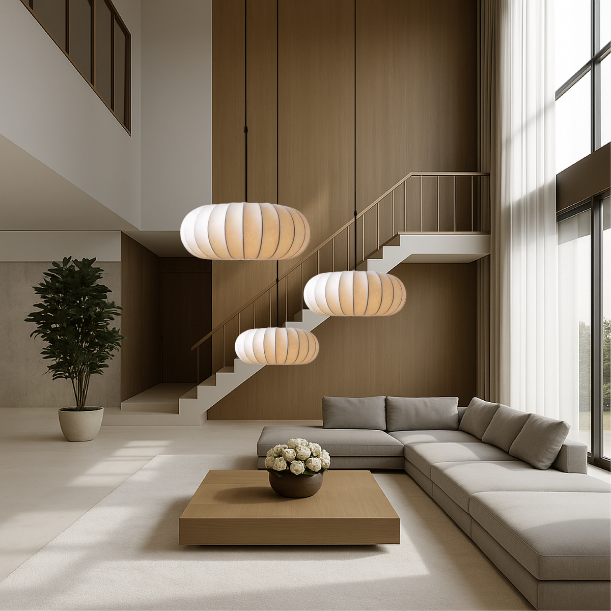 Pendelleuchte mit Seidenschirm Ø30-50cm Warmweiß LED 3000K Esstisch Kücheninsel Wohnzimmer Deckenbeleuchtung | Sansoti