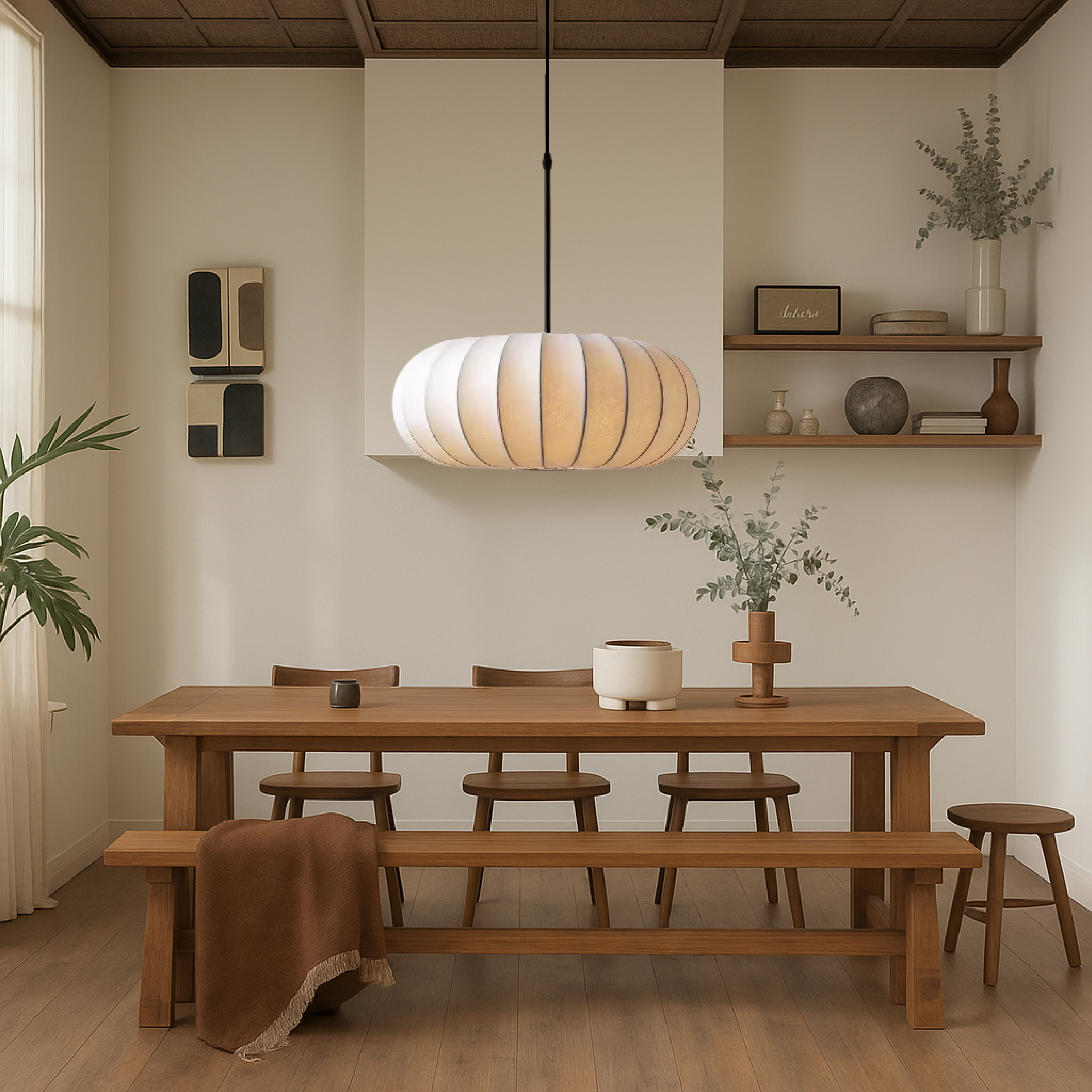 Pendelleuchte mit Seidenschirm Ø30-50cm Warmweiß LED 3000K Esstisch Kücheninsel Wohnzimmer Deckenbeleuchtung | Sansoti