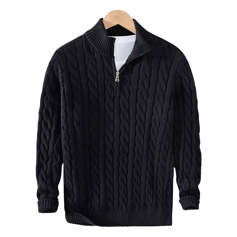 Gestrickter Pullover mit halbem Reißverschluss Zopfmuster Gerippter Kragen Warme Winterkleidung Damen Herren Casual Komfortabel | Sansoti